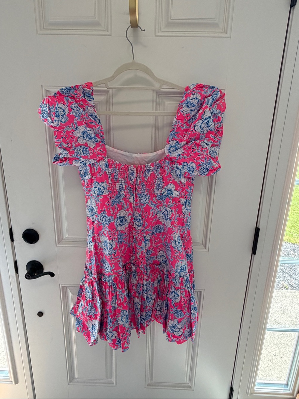Lilly Pulitzer Pink Floral Puff-Sleeve Mini Dress with Blue Accents - Picture 5 of 6